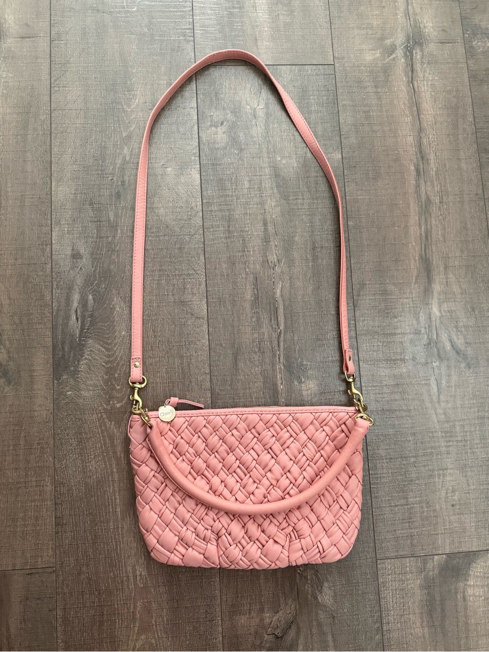 Clare V. Petit Moyen Woven Puffy Leather Messenger Crossbody Bag